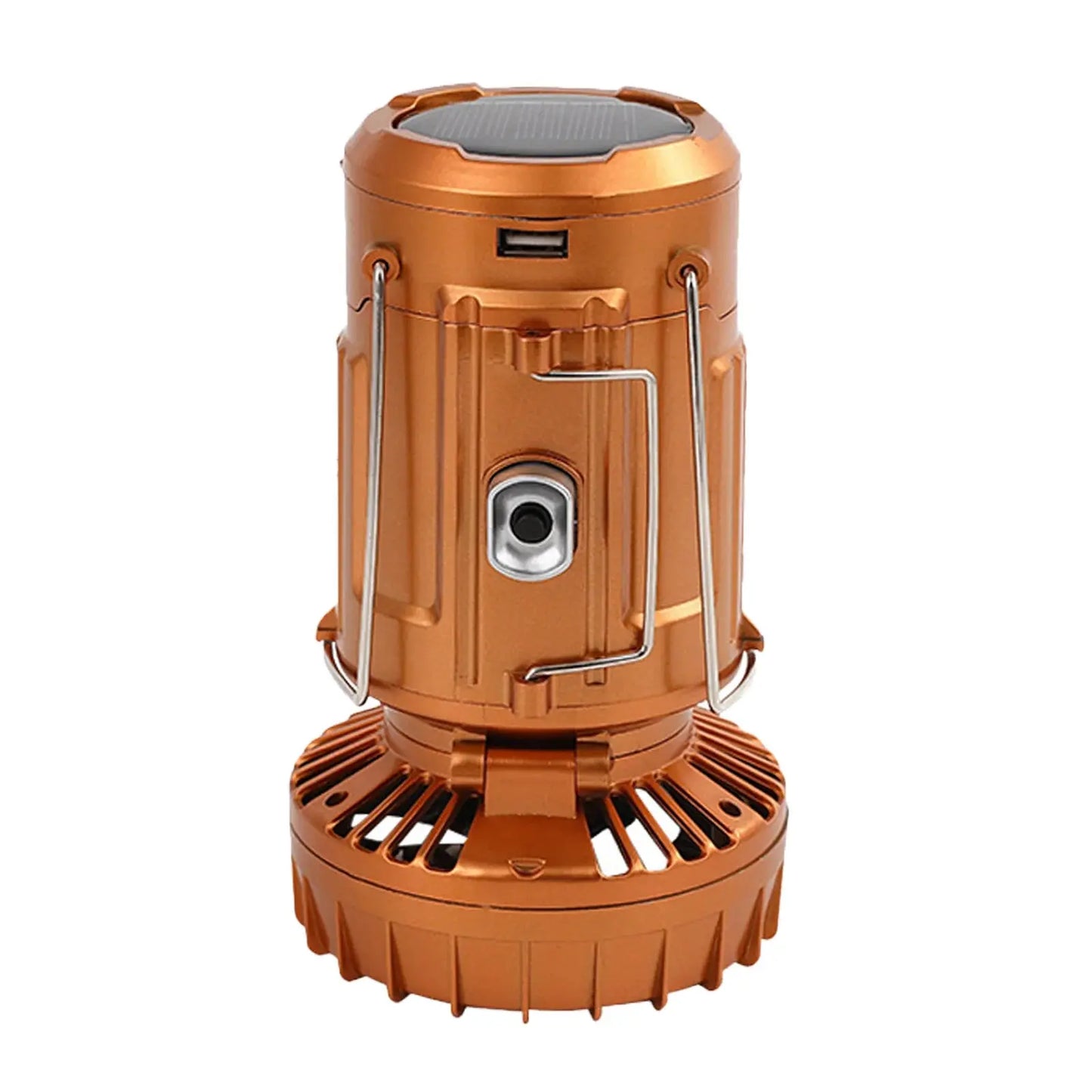 Foldable Smartlyo camping fan light with adjustable blades and LED illumination, ideal for outdoor camping and portable use.