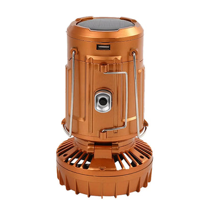 Foldable Smartlyo camping fan light with adjustable blades and LED illumination, ideal for outdoor camping and portable use.