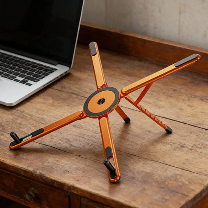 Foldable magnetic iPhone holder and laptop stand by Smartlyo, featuring sleek design and portable functionality for convenient device support.