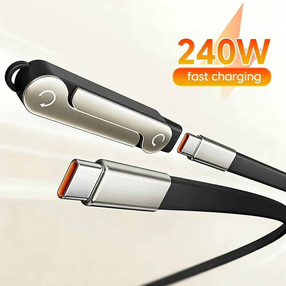 2-in-1 240W USB-C Cable & Foldable Bracket – Fast Charge + Phone/Tablet Stand
