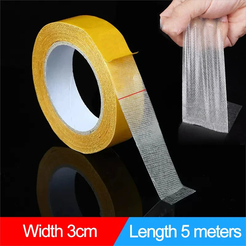 Smartlyo double-sided tape with high viscosity grid fiber, showing the adhesive side and textured surface for strong bonding.