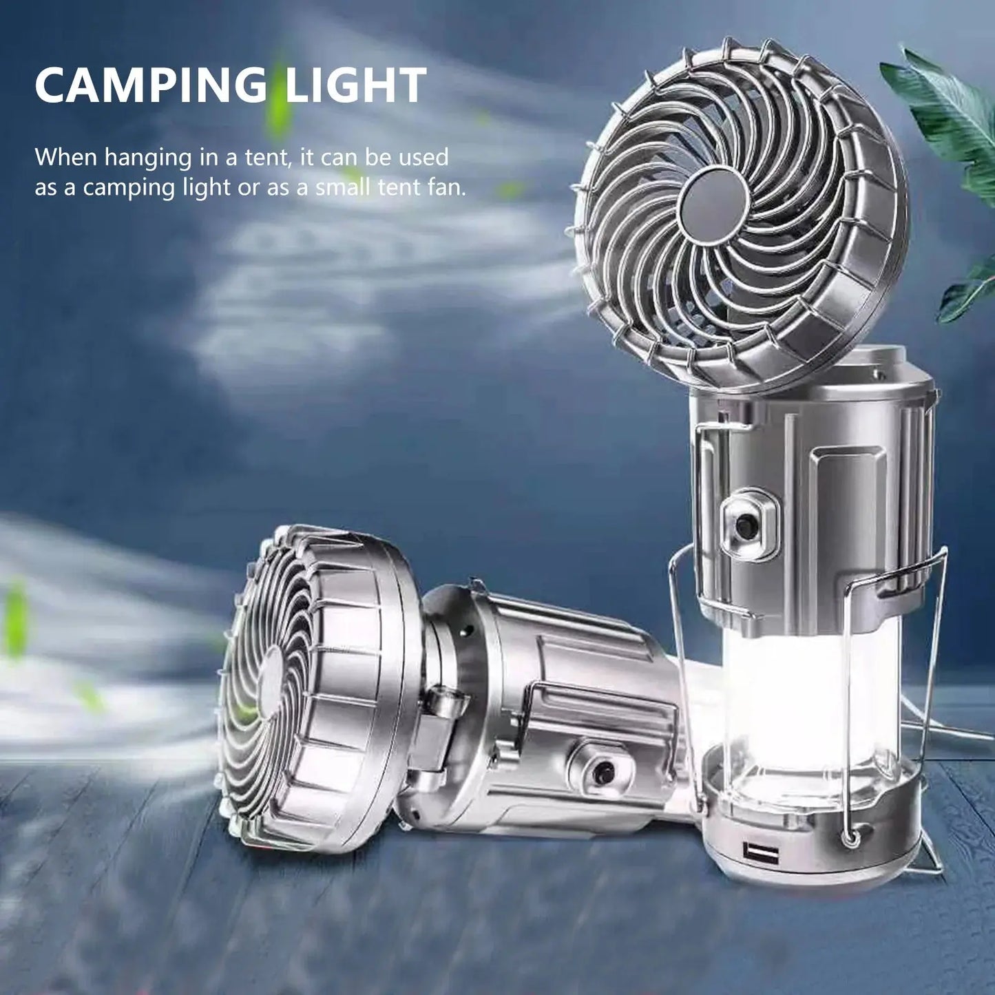 Smartlyo foldable camping fan light with adjustable brightness and fan settings, compact and portable for outdoor use