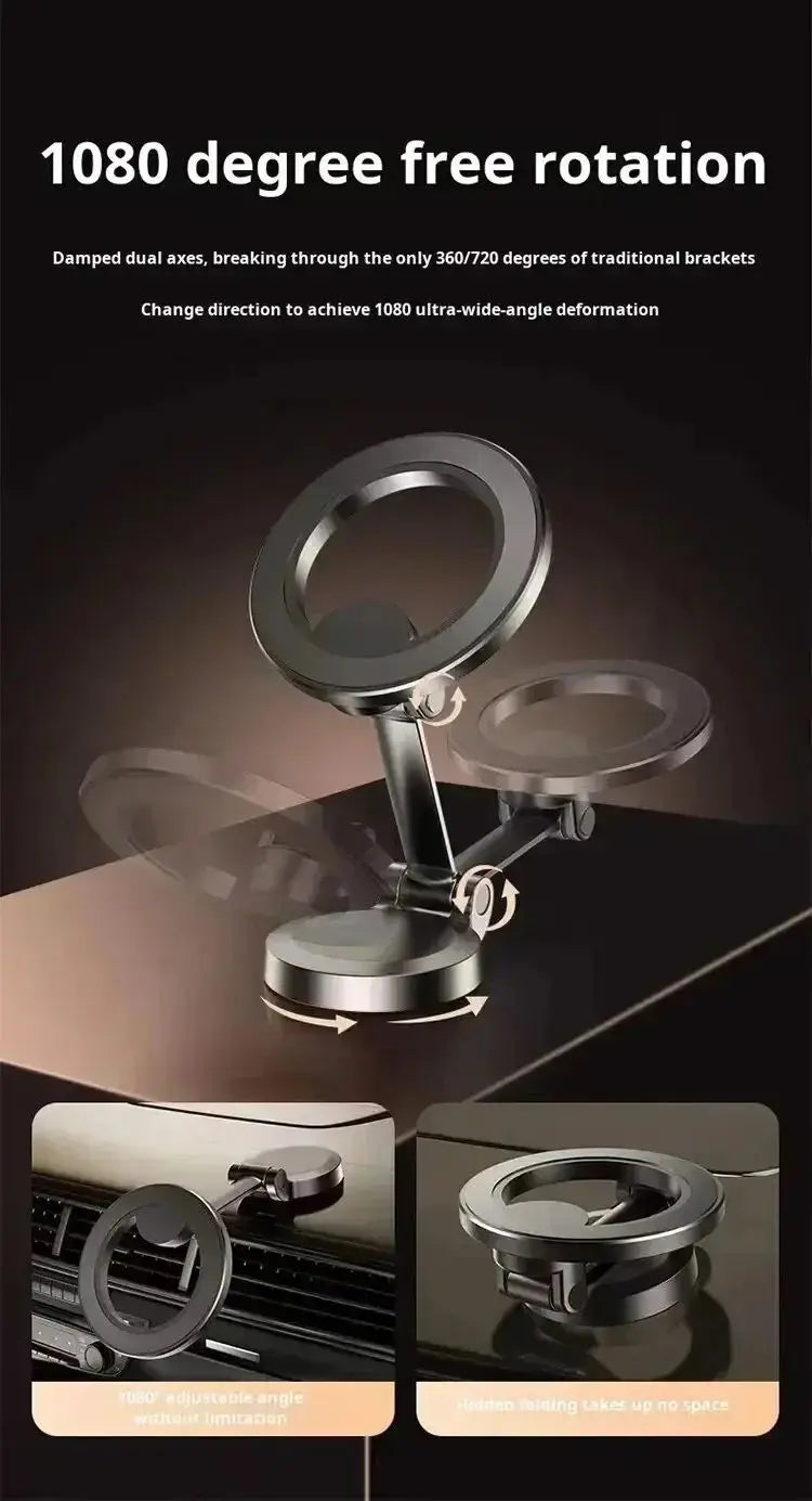 Smartlyo 360° magnetic cell phone holder attached to a car dashboard, showcasing secure grip and adjustable rotation.