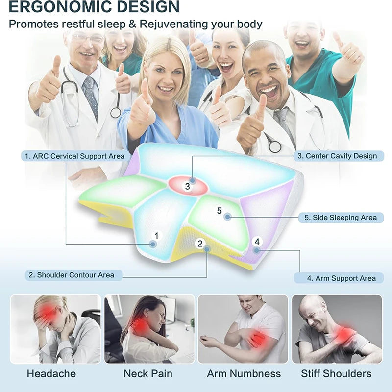 Orthopedic cervical pillow designed for neck support with ergonomic shape, ideal for promoting proper spinal alignment.