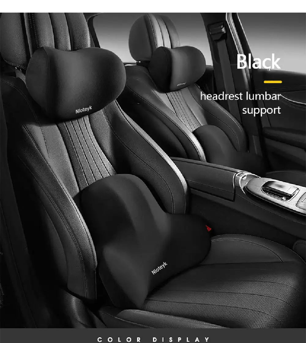 Smartlyo car lumbar support back cushion and neck pillow set on a vehicle seat for enhanced comfort and spinal support.