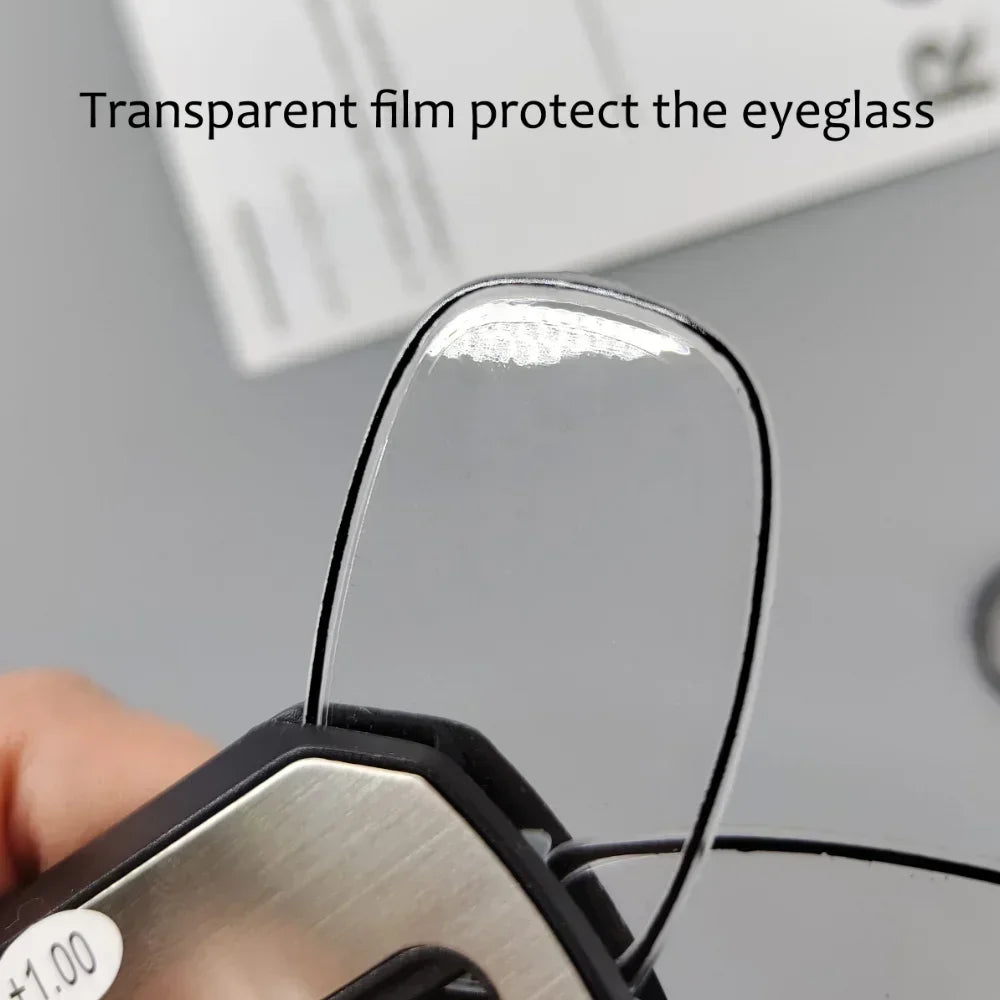 Folding pocket reading glasses with black frame and compact design, ideal for on-the-go reading assistance.