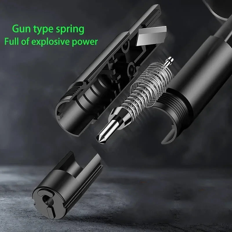 Smartlyo 2-in-1 car safety hammer showing its spring-loaded striker