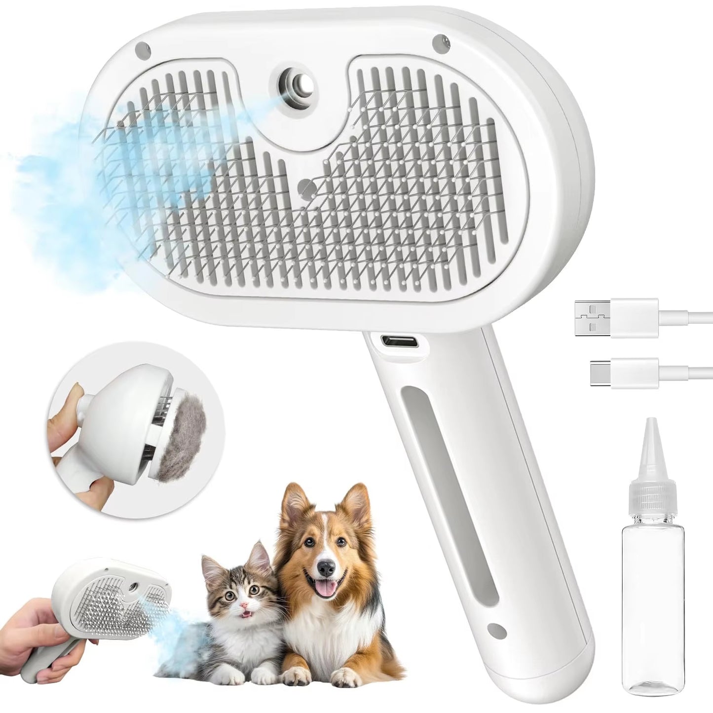 3 in 1 Steam Cat Brush Self-Cleaning Grooming Tool